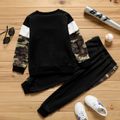 2-piece Kid Boy Camouflage Print Colorblock Sweatshirt and Pants Set Black image 5