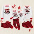 Christmas Cartoon Car and Letter Print Family Matching Long-sleeve Red Plaid Pajamas Sets (Flame Resistant) Red/White