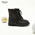 Toddler / Kid Stars Pattern Side Zipper Perforated Lace-up Black Boots Black