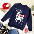Kid Girl/Kid Boy Christmas Deer Pattern Skin-friendly Knit Sweater Dark Blue image 1