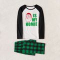 Christmas Santa and Letter Print Family Matching Raglan Long-sleeve Green Plaid Pajamas Sets (Flame Resistant) Green/White