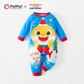 Baby Shark Christmas Big Graphic Cotton Jumpsuit for Baby Sky blue