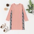 Kid Girl Letter Print Ribbed Long-sleeve Dress Pink image 1