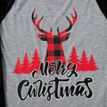 Christmas Reindeer and Letter Print Family Matching Raglan Long-sleeve Plaid Pajamas Sets (Flame Resistant) Color block