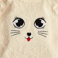 Kid Girl Cat Embroidered Ear Design Fuzzy Sweatshirt Beige
