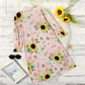 Kid Girl Floral Print Button Design Ruffled Long-sleeve Nightdress Pink