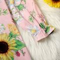 Kid Girl Floral Print Button Design Ruffled Long-sleeve Nightdress Pink