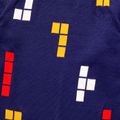 Kid Boy Geo Pattern Colorblock Knit Sweater Deep Blue