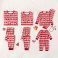 Christmas All Over Reindeer and Snowflake Print Red Family Matching Long-sleeve Pajamas Sets (Flame Resistant) Red/White image 1