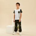 Kid Boy Letter Camouflage T-shirt and Elasticized Pants Set White