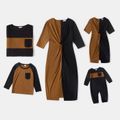 Family Matching Color Block Twist Knot Dresses and Long-sleeve T-shirts Sets Color block