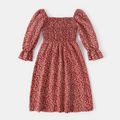 Rosy Floral Print Square Neck Bell Sleeve Shirred Smocked Dress for Mom and Me Rosy