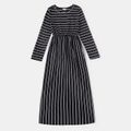 Black Striped Round Neck Long-sleeve Casual Maxi Dress for Mom and Me Black/White image 2