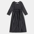 Black Striped Round Neck Long-sleeve Casual Maxi Dress for Mom and Me Black/White image 3