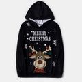 Christmas Letter and Cartoon Reindeer Print Black Family Matching Long-sleeve Dresses and Sweatshirts Sets Black