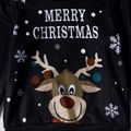 Christmas Letter and Cartoon Reindeer Print Black Family Matching Long-sleeve Dresses and Sweatshirts Sets Black