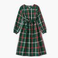 Christmas Family Matching Long-sleeve Plaid Dresses and Lapel Striped T-shirts Sets Color block