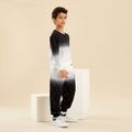 2-piece Kid Boy Letter Print Gradient Pullover Sweatshirt and Elasticized Pants Casual Set Black/White