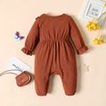 Baby Girl Brown/White Butterfly Print Long-sleeve Ruffle Jumpsuit Brown image 5