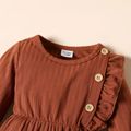 Baby Girl Brown/White Butterfly Print Long-sleeve Ruffle Jumpsuit Brown image 2