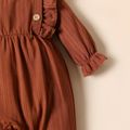 Baby Girl Brown/White Butterfly Print Long-sleeve Ruffle Jumpsuit Brown image 3
