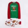 Christmas Cartoon Moose and Letter Print Family Matching Raglan Long-sleeve Pajamas Sets (Flame Resistant) Red/White