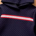 Kid Girl Striped Textured Long-sleeve Hooded Sweatshirt Dress Navy image 3