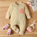 Baby Long-sleeve Snap-up Color Block Waffle Jumpsuit Pink