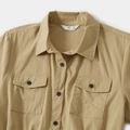 Solid Khaki Short-sleeve Family Matching Sets（Lapel Front Button Shirt Dresses and T-shirts） Khaki
