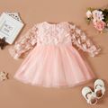 Baby Girl 3D Butterfly Appliques Pink Long-sleeve Mesh Party Dress Pink