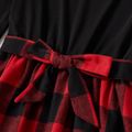 Christmas Red Plaid Splicing Black Long-sleeve Dresses and Shirts Sets Black