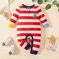Baby Boy Star Print All Over Red/Blue Striped Long-sleeve Jumpsuit Red