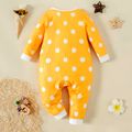 Baby Girl All Over Polka Dots Ruffle Snap-up Long-sleeve Jumpsuit Yellow