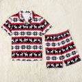 Christmas All Over Print Family Matching Short-sleeve Button Down Pajamas Sets (Flame Resistant) Black/White/Red