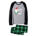 Christmas Santa and Letter Print Family Matching Raglan Long-sleeve Green Plaid Pajamas Sets (Flame Resistant) Color block