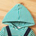 Cartoon Dinosaur Patch Striped Long-sleeve Hooded Baby Faux-two Corduroy Jumpsuit Green