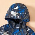 Kid Boy Allover Print Fleece Lined Zipper Hooded Windbreaker Coat Royal Blue