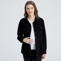 Maternity Flap Pocket Single Breasted Long-sleeve Black Coat Black