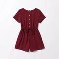 100% Cotton Solid V Neck Short-sleeve Romper Shorts for Mom and Me WineRed