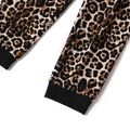 All Over Leopard Long-sleeve Sweatshirt with Pants Sets for Mom and Me Khaki