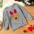 Kid Boy/Kid Girl Christmas Deer Embroidered Pullover Sweatshirt Light Grey image 1