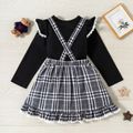 2-piece Kid Girl Ruffled Lace Design Long-sleeve Top and Suspender Skirt Set Black