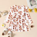 Toddler Girl Leaf Print Ruffled Long-sleeve Dress White