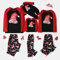 Christmas Hat and Letter Print Black Family Matching Raglan Long-sleeve Pajamas Sets (Flame Resistant) redblack