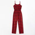Christmas All Over Red Plaid Sleeveless Cami Jumpsuit for Mom and Me Color block