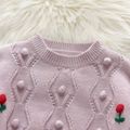 Kid Girl Floral Pompom Embroidered Knit Sweater Light Purple