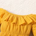 Baby Girl Solid Ribbed Off Shoulder Ruffle Bell Sleeve Jumpsuit Ginger image 3