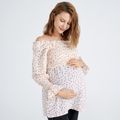 Nursing Double Ruffle Plant Print Off-Shoulder Long-sleeve  Maternity Top Red