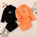 2-piece Toddler Boy Stand Collar Letter Embroidered Zipper Sweatshirt and Solid Color Pants Set Orange image 2