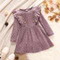 Toddler Girl Polka dots Button Design Ruffled Long-sleeve Dress Purple